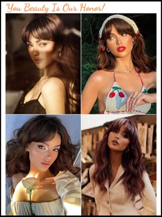 Natural Long Wavy Wig with Bangs Heat Resistant Synthetic Hair for Party Costume main image 4
